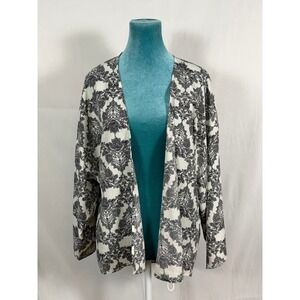 Blue Rain Damask Paisley Kimono Cardigan Small Black White‎ Open Front Festival